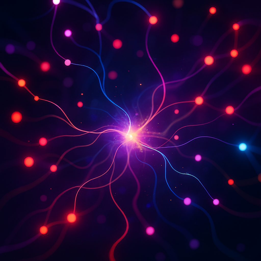 Abstract AI neural network with purple energy lines representing digital innovation