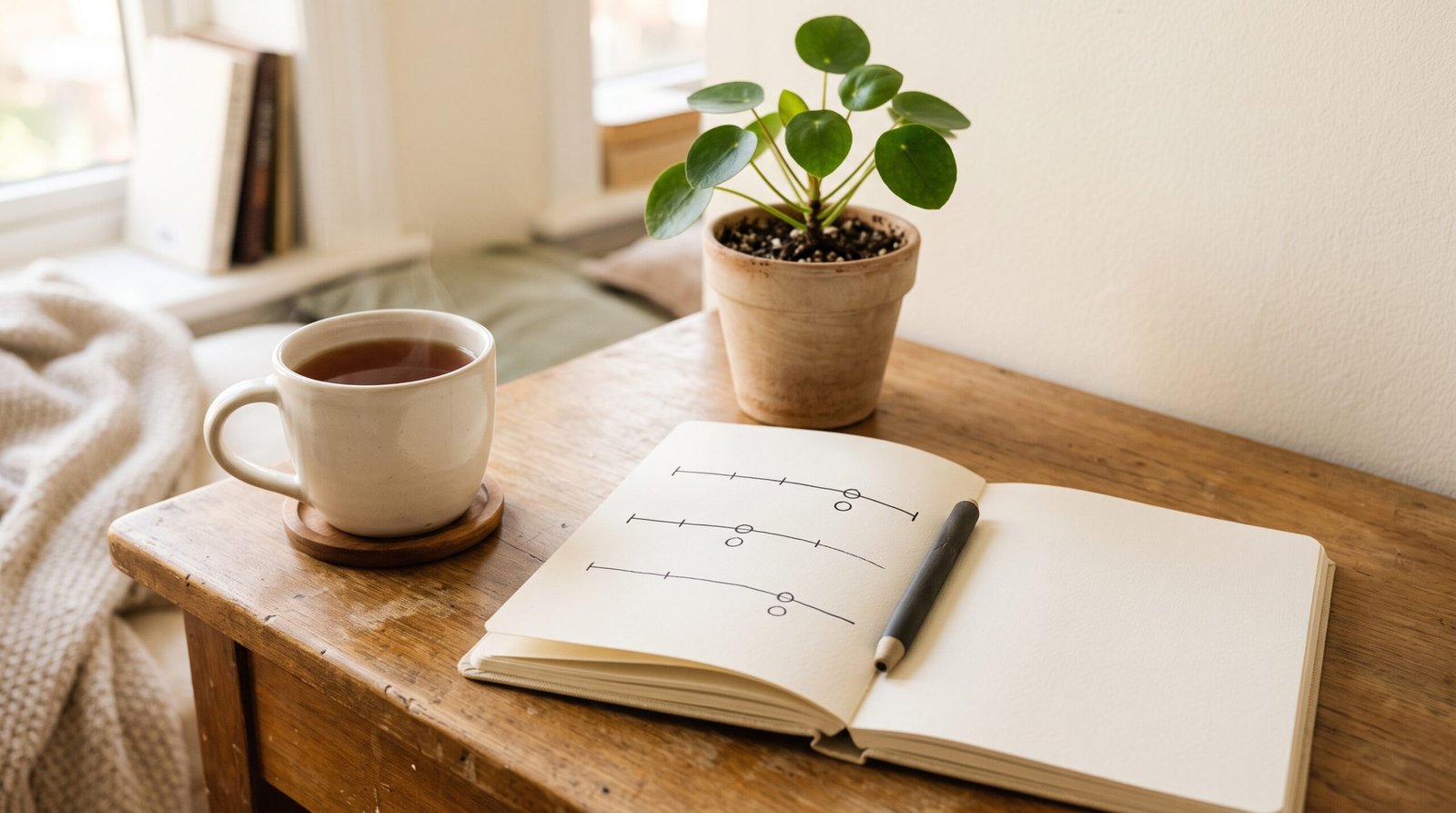 notebook with goal lines and plant - AI student savings 2026