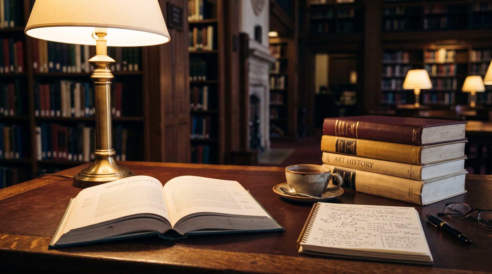 Scène d'étude en bibliothèque universitaire - rédiger mémoire et thèse avec l'IA 2026