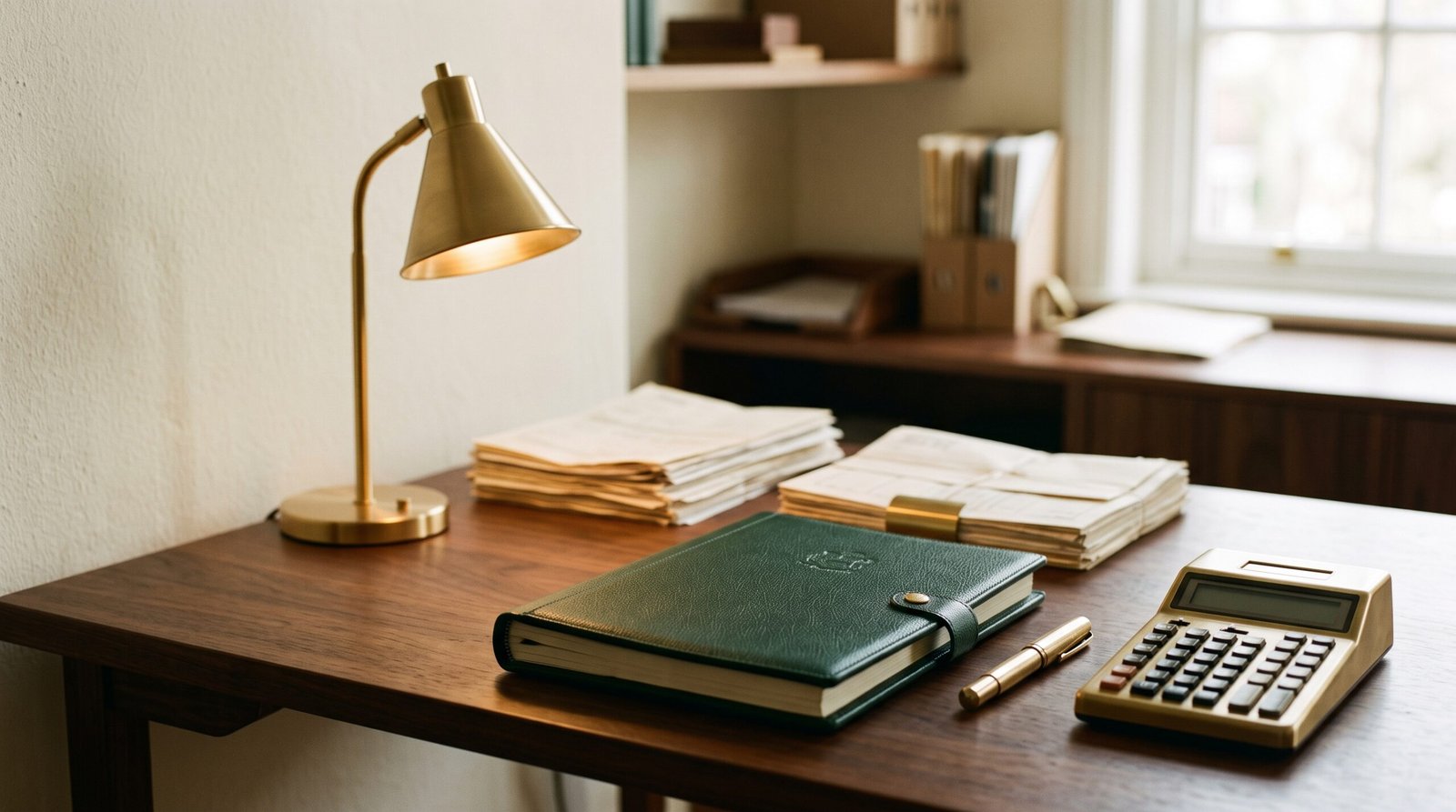 Bureau de comptable avec calculatrice et grand livre - guide IA pour comptables 2026