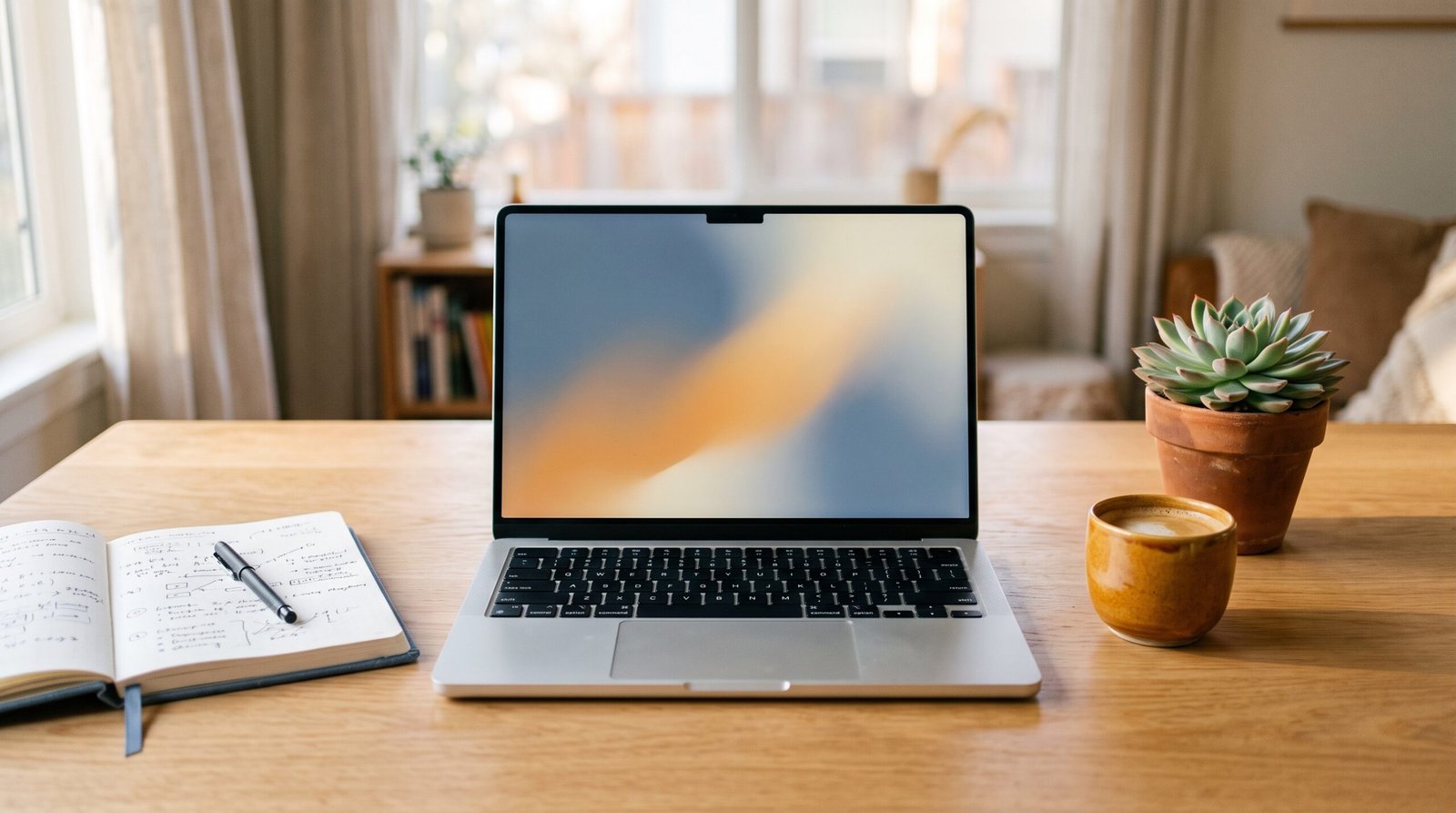 Bureau de stratège de contenu avec ordinateur portable - guide SEO IA 2026