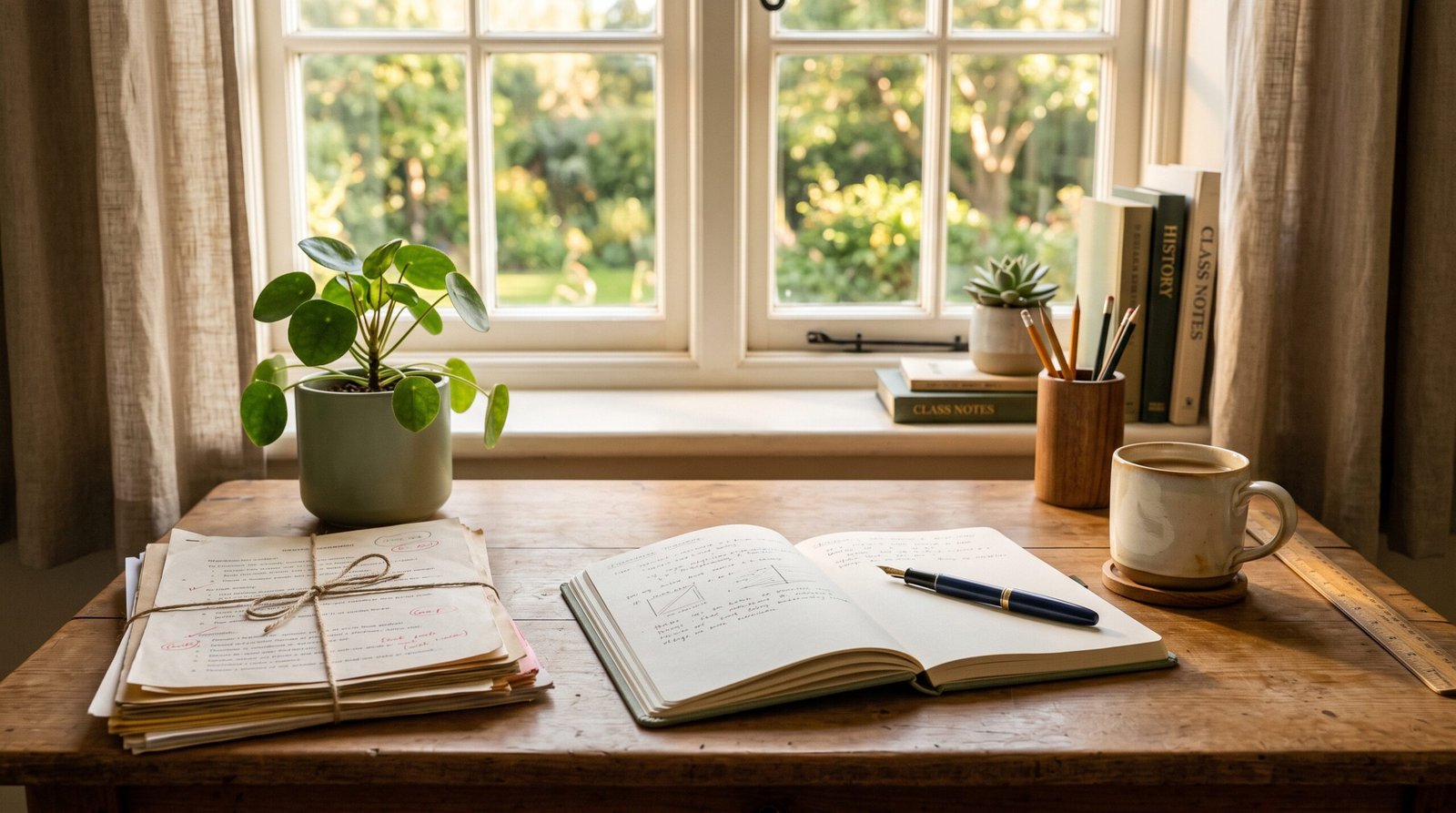 Bureau d'enseignant avec cahier et plantes - guide IA pour professeurs 2026