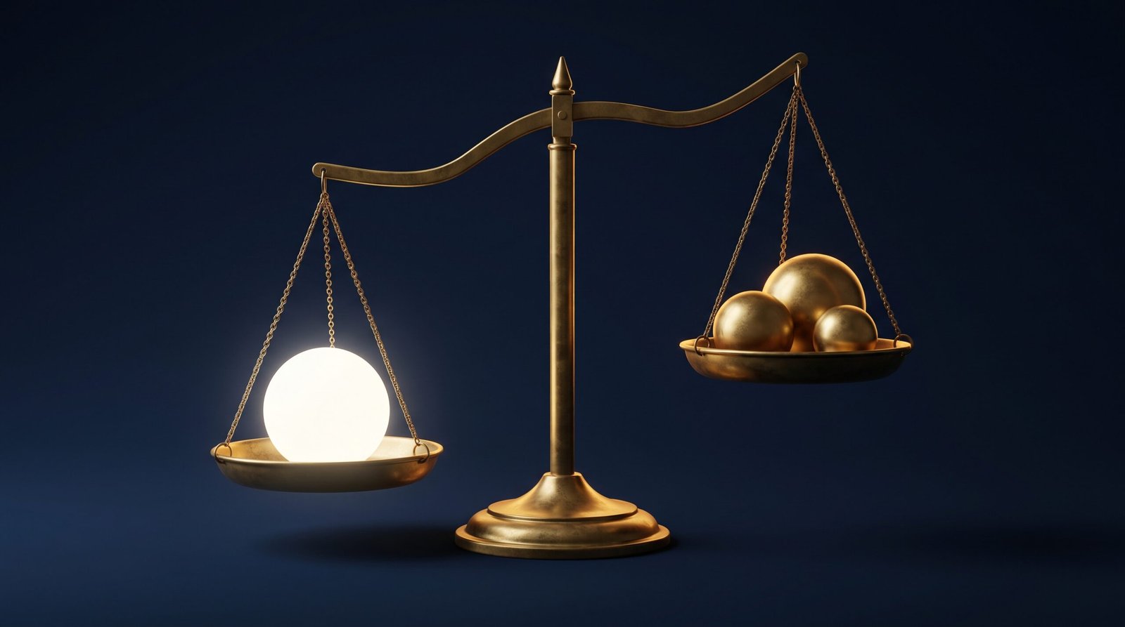 Balance dorée sur fond bleu nuit : ChatGPT passe sous les 50 % face à Claude et Gemini, quel abonnement IA choisir en 2026